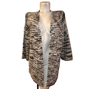 purejillJ. JILL Sweater Size M Brown Cream Open Cotton Polyester 3/4 SL Cardigan